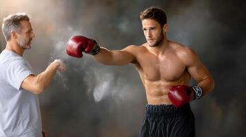 Intense Boxing Training Session Between Coach and Boxer in a Modern Gym Setting photo