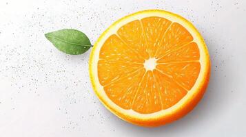 Orange slice with leaves on white background photo
