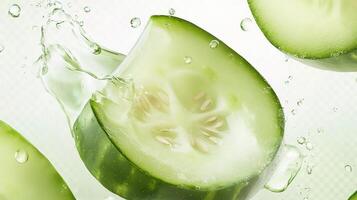 Cucumber slices with water splashes photo