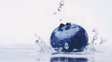 A blueberry is splashing in water photo