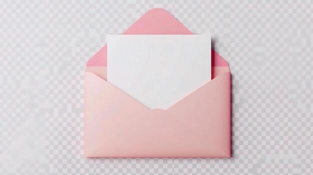 An open pink envelope with a blank sheet of paper inside photo