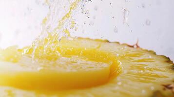 A pineapple being splashed with water photo