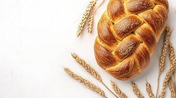 Bread and wheat on a white background photo