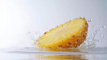 A pineapple is splashing in water photo