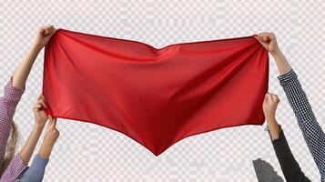 People holding up a red heart shape photo
