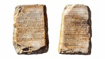 Two stone tablets with writing on them photo