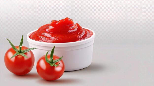 Tomato paste in a bowl with two tomatoes photo