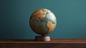 A globe on a wooden stand photo