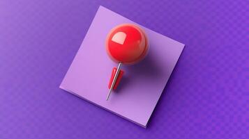 A red pin on a purple paper with a purple background photo