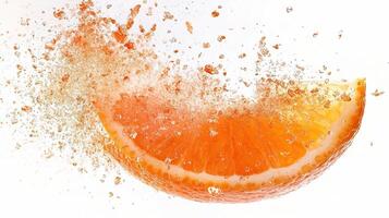 An orange slice is being splashed with water photo