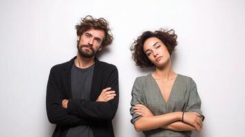 A man and woman standing next to each other photo