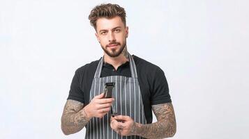 A man with tattoos holding a knife photo