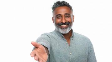 A man with a beard and a gray shirt is smiling photo
