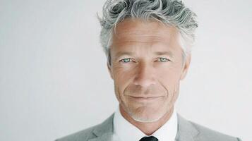 A man with gray hair and a suit photo