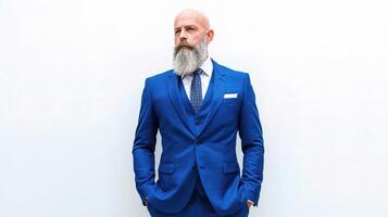 A man with a long beard and a blue suit photo