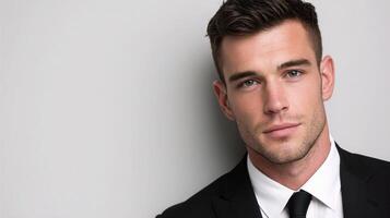 A man in a suit and tie looking to the side photo