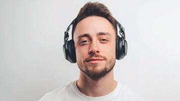 A man with headphones on his head photo