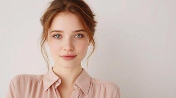 A woman with blue eyes looking at the camera photo