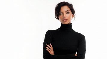A woman in a black turtle neck top photo