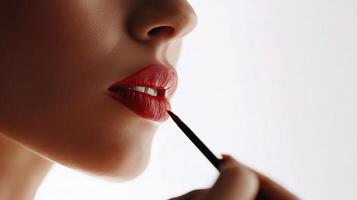 A woman with red lipstick and a brush photo