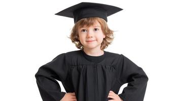 un joven chico en un graduación vestido y gorra foto