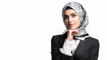 A woman in a hijab is posing for the camera photo
