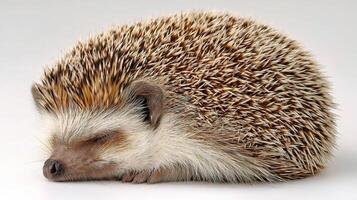 A hedgehog sleeping on a white surface photo