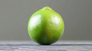 A lime is shown on a checkered surface photo