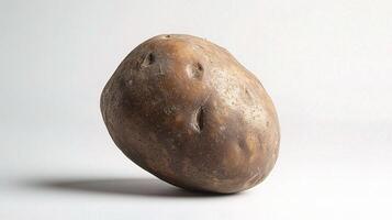 A potato is shown on a white surface photo