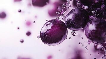 Purple grapes are being splashed with water photo