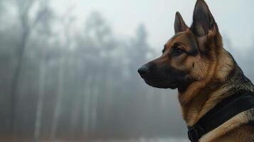 A german shepherd dog is looking off into the distance photo
