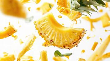 A pineapple is being sliced into pieces photo