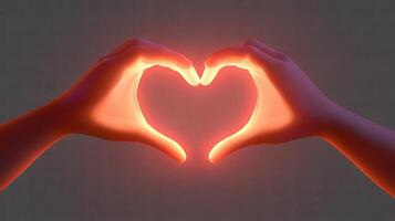 Hands making a heart shape with glowing red light photo