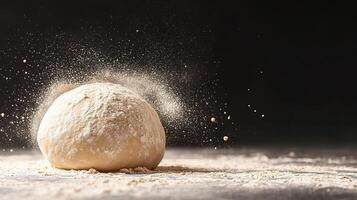 A ball of dough is being thrown into the air photo