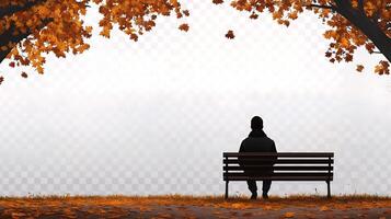 Autumn background with person sitting on bench photo