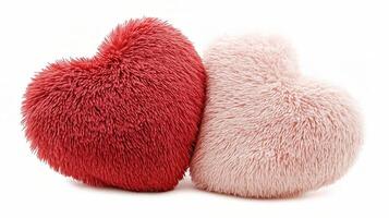 Two stuffed heart shaped pillows on a white background photo