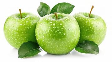 Green apple with water droplets photo