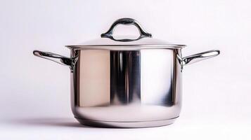 A stainless steel pot on a white background photo