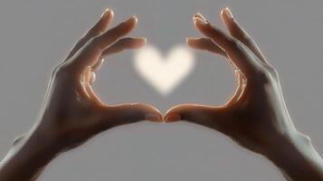 Hands forming a heart shape with light coming from them photo