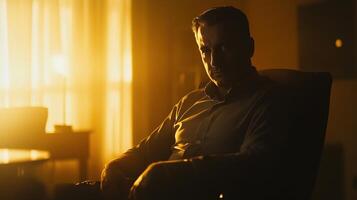 A man sitting in a chair in front of a window photo