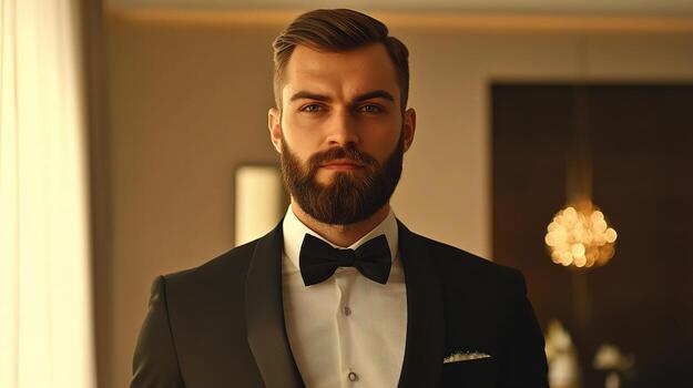 A man with a beard and a tuxedo photo