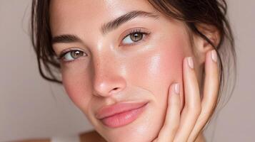 A woman with a natural glow and a light complexion photo