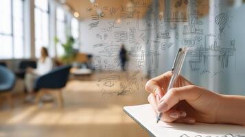 Hand writing on paper with business drawing photo