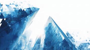 A blue abstract image of skyscrapers with triangles photo