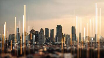 The cityscape is shown with a line of data photo