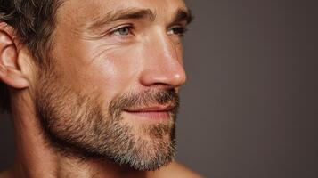 A man with a beard and a shirtless body photo