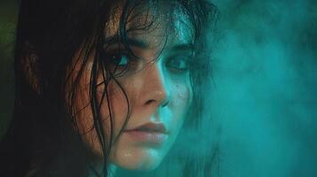 A woman with steam coming out of her eyes photo