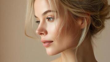 A beautiful blonde woman with a light complexion photo