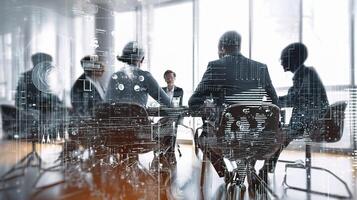 Business people in a meeting room with a futuristic image photo