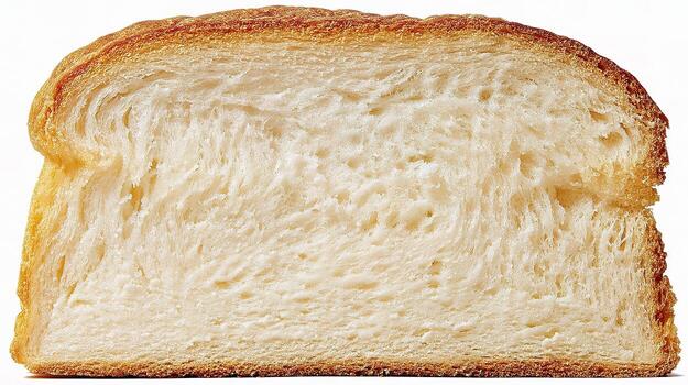 A slice of bread is shown on a white background photo
